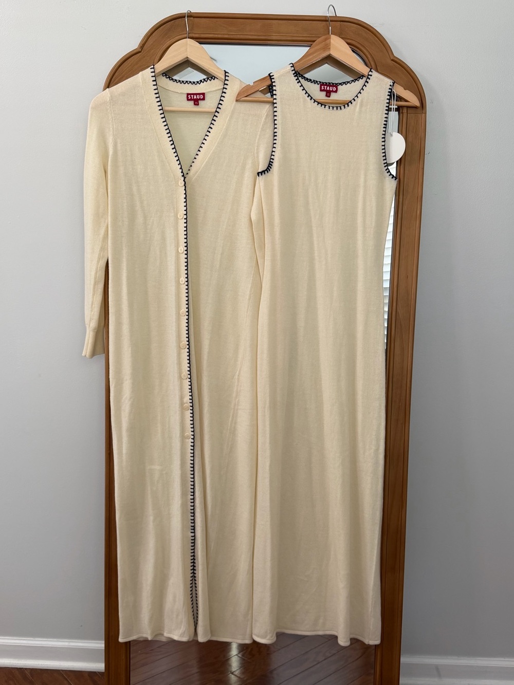 STAUD Wentworth dress & Duster cardigan set- wool blend- Ivory/Navy